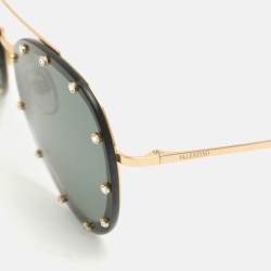 Pre Owned Valentino Gold/Green VA2013 Crystals Embellished Aviator Sunglasses