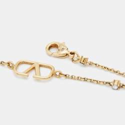 Pre Owned Valentino Vlogo Signature Crystal Gold Tone Necklace