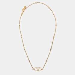 Pre Owned Valentino Vlogo Signature Crystal Gold Tone Necklace