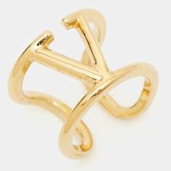 Pre Owned Valentino Vlogo Gold Tone Ring Size 57