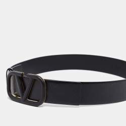 Pre Owned Valentino Black Leather VLogo Waist Belt 85CM