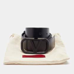 Pre Owned Valentino Black Leather VLogo Waist Belt 85CM