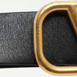 Pre Owned Valentino Black/Brown Leather  VLogo Reversible Belt 28CM