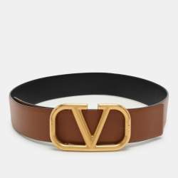 Pre Owned Valentino Black/Brown Leather  VLogo Reversible Belt 28CM