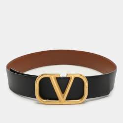 Pre Owned Valentino Black/Brown Leather  VLogo Reversible Belt 28CM