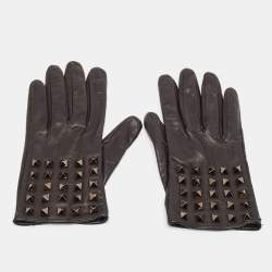 Valentino Black Leather Rockstud Gloves Size 8
