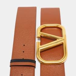 Pre Owned Valentino Brown/Black Leather VLogo Wide Waist Belt