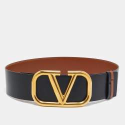 Pre Owned Valentino Brown/Black Leather VLogo Wide Waist Belt