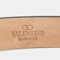 Pre Owned Valentino Burgundy Leather Crystal Embellished Butterfly Buckle Slim Belt 90 CM
