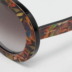 Pre Owned Valentino Black/Grey Gradient V707SB Camo Butterfly Round Sunglasses