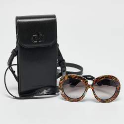 Pre Owned Valentino Black/Grey Gradient V707SB Camo Butterfly Round Sunglasses