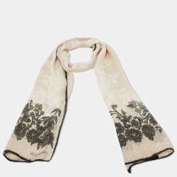 Pre Owned Valentino Cream Floral Lace Print Silk Stole
