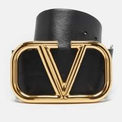 Pre Owned Valentino Brown/Black Leather VLogo Wide Reversible Belt 85CM