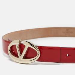 Pre Owned Valentino Red Patent Leather VLogo Buckle Belt 85 CM