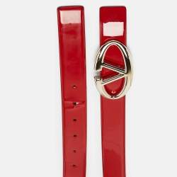 Pre Owned Valentino Red Patent Leather VLogo Buckle Belt 85 CM