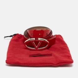 Pre Owned Valentino Red Patent Leather VLogo Buckle Belt 85 CM