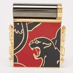 Valentino Black/Red Enamel Panther Lipstick & Mirror Minaudiere