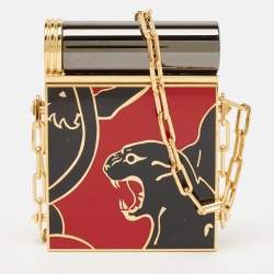 Valentino Black/Red Enamel Panther Lipstick & Mirror Minaudiere