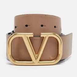 Pre Owned Valentino Black/Beige Leather VLogo Reversible Belt 90CM