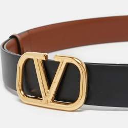 Pre Owned Valentino Black/Brown Leather VLogo Reversible Belt 80CM