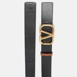 Pre Owned Valentino Black/Brown Leather VLogo Reversible Belt 80CM