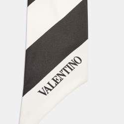 Pre Owned Valentino Black/White Striped Silk Bandeau Scarf