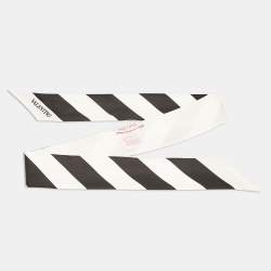 Pre Owned Valentino Black/White Striped Silk Bandeau Scarf