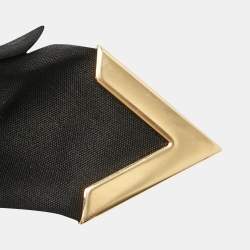 Pre Owned Valentino Black Wool Blend Logo Plaque Tie 