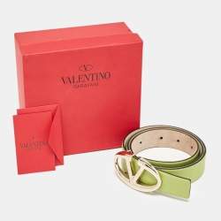 Valentino Light Green Leather VLogo Buckle Belt 80CM