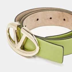 Valentino Light Green Leather VLogo Buckle Belt 80CM