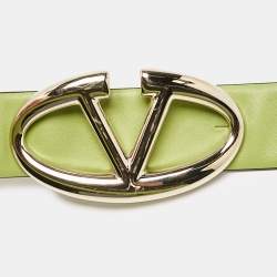 Valentino Light Green Leather VLogo Buckle Belt 80CM