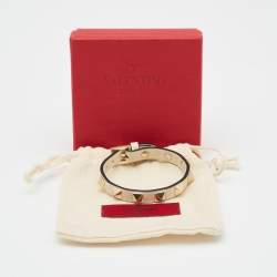 Pre Owned Valentino Rockstud Biege Leather Gold Tone Bracelet