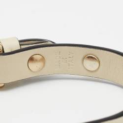 Pre Owned Valentino Rockstud Biege Leather Gold Tone Bracelet