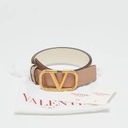Pre Owned Valentino Beige Leather VLogo Reversible Belt 85CM