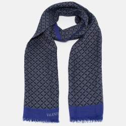 Valentino Blue Print Modal Fringed Stole