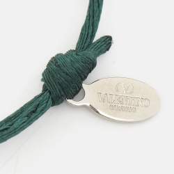 Pre Owned Valentino VLogo Silver Tone Green Cord Bracelet