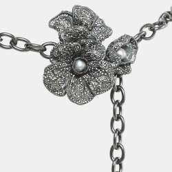 Pre Owned Valentino Crystal Flower Gunmetal Tone Chain Link Belt 95 CM