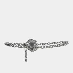 Pre Owned Valentino Crystal Flower Gunmetal Tone Chain Link Belt 95 CM
