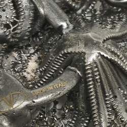 Pre Owned Valentino Crystal Flower Gunmetal Tone Chain Link Belt 95 CM