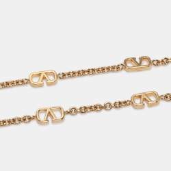 Pre Owned Valentino Gold Tone Metal V Logo Long Necklace