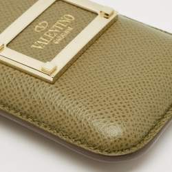 Valentino Green Grained Leather Phone Case