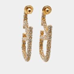 Pre Owned Valentino Vlogo Crystals Gold Tone Earrings