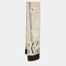 Valentino Beige Floral Print Silk Scarf