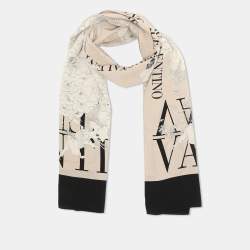 Valentino Beige Floral Print Silk Scarf