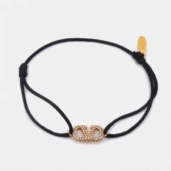 Vlaentino Vlogo Crystals Gold Tone Cord Bracelet