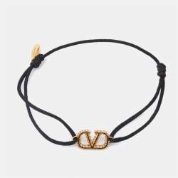 Vlaentino Vlogo Crystals Gold Tone Cord Bracelet
