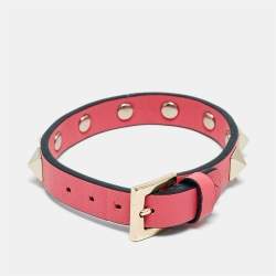 Pre Owned Valentino Rockstud Pink Leather Gold Tone Bracelet