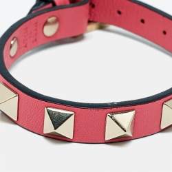 Pre Owned Valentino Rockstud Pink Leather Gold Tone Bracelet