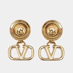 مملوكة مسبقًا Valentino VLogo Crystals Gold Tone Earrings
