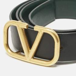 مملوكة مسبقًا Valentino Black/Green Leather VLogo Reversible Belt 90CM